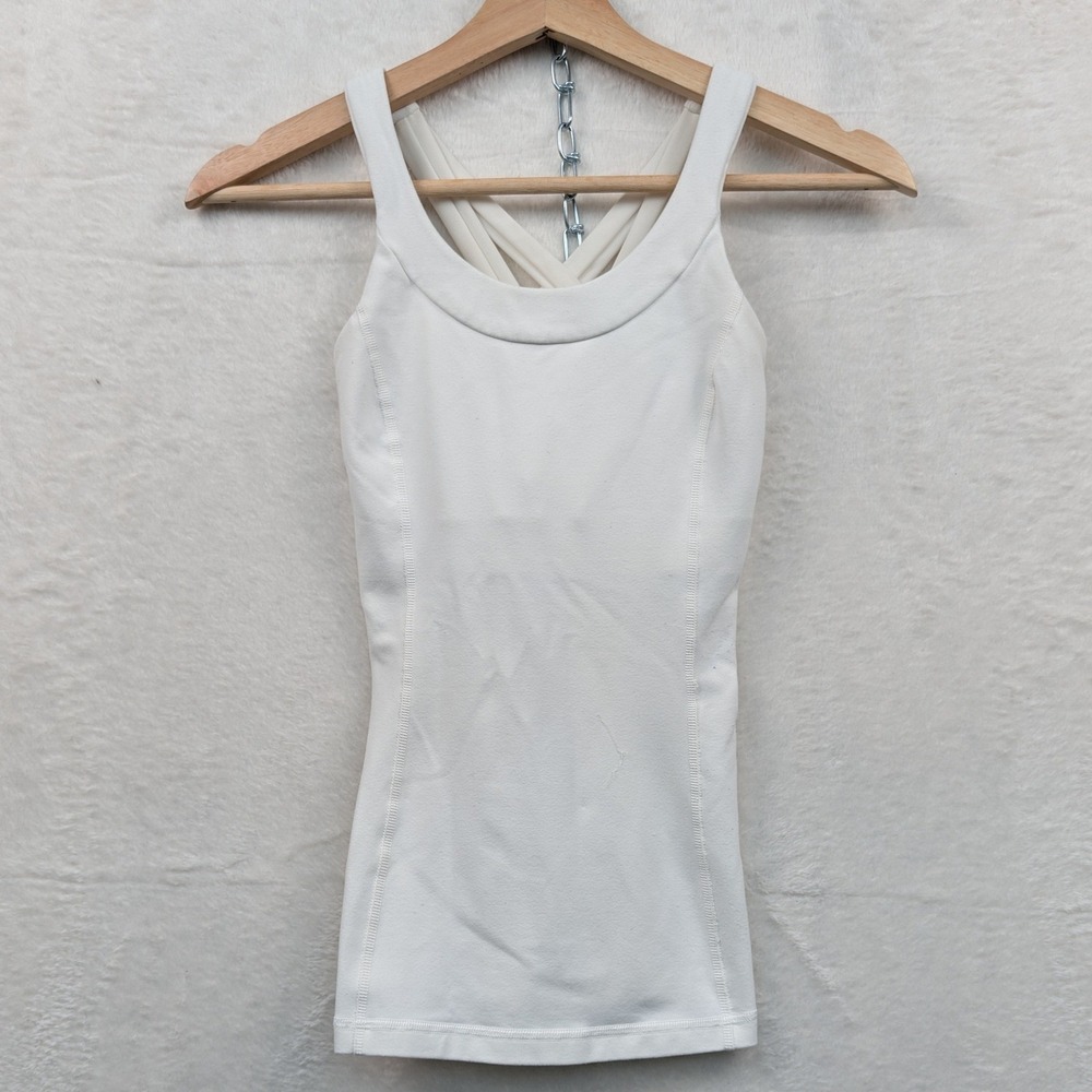 Lululemon Tank Top Womens 2 White Strappy Back Built‎ In Bra Yoga Gym Activewear